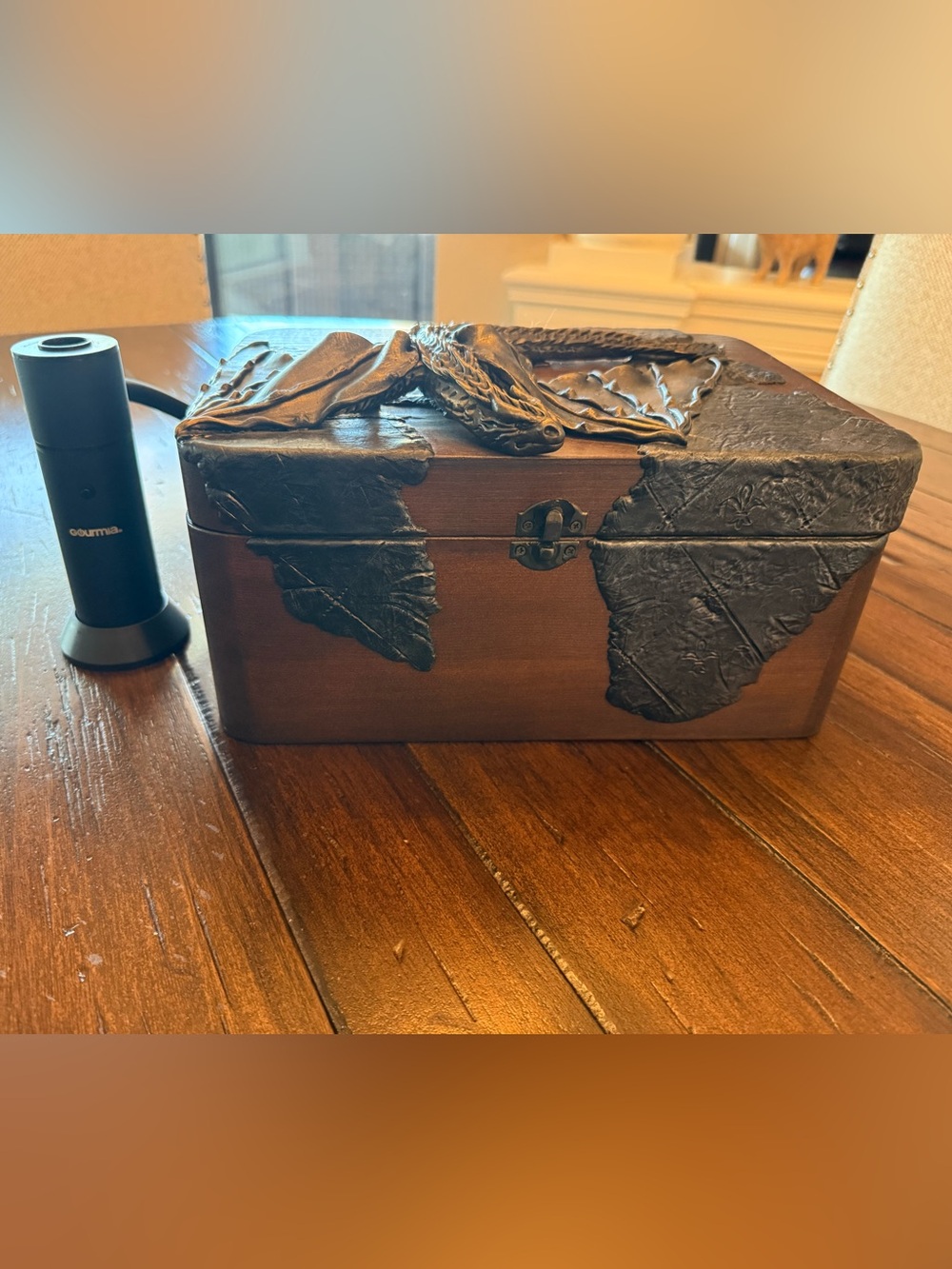 Handcrafted Dragon Embellished Drink Smoker Box + Gourmia Precision Smoker